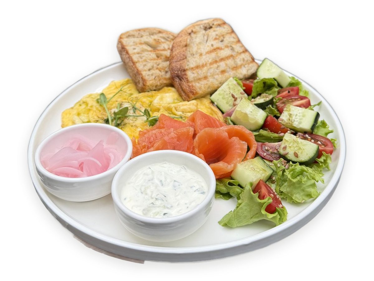 Eggs breakfast with salmon