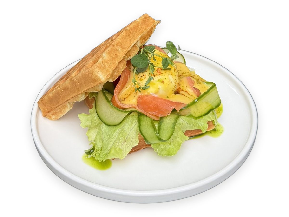 Waffle with salmon